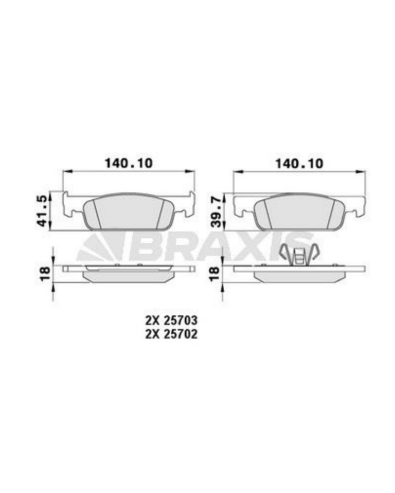 BRAXIS AA0227 ÖN FREN BALATASI TAKIMI | RENAULT SYMBOL II SYMBOL III DACIA LOGAN II SANDERO II 140 MM 17,8 MM