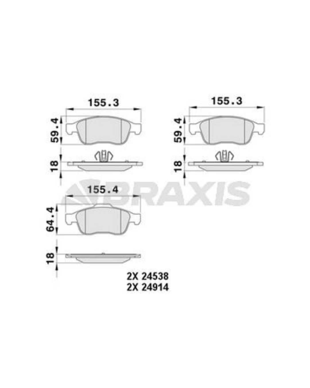 BRAXIS AA0060 440603905R ÖN FREN BALATASI TAKIMI | DACIA DOKKER DUSTER LODGY RENAULT CAPTUR FLUENCE MEGANE III SCENIC III 155,4 MM
