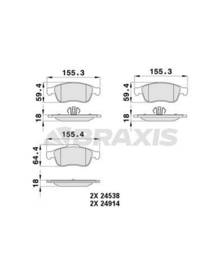 BRAXIS AA0060 440603905R ÖN FREN BALATASI TAKIMI | DACIA DOKKER DUSTER LODGY RENAULT CAPTUR FLUENCE MEGANE III SCENIC III 155,4 MM